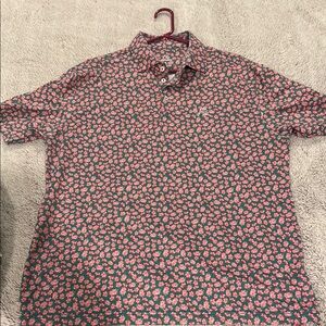 Rhoback Pink and Green Polo Shirt Vibrant Floral Design